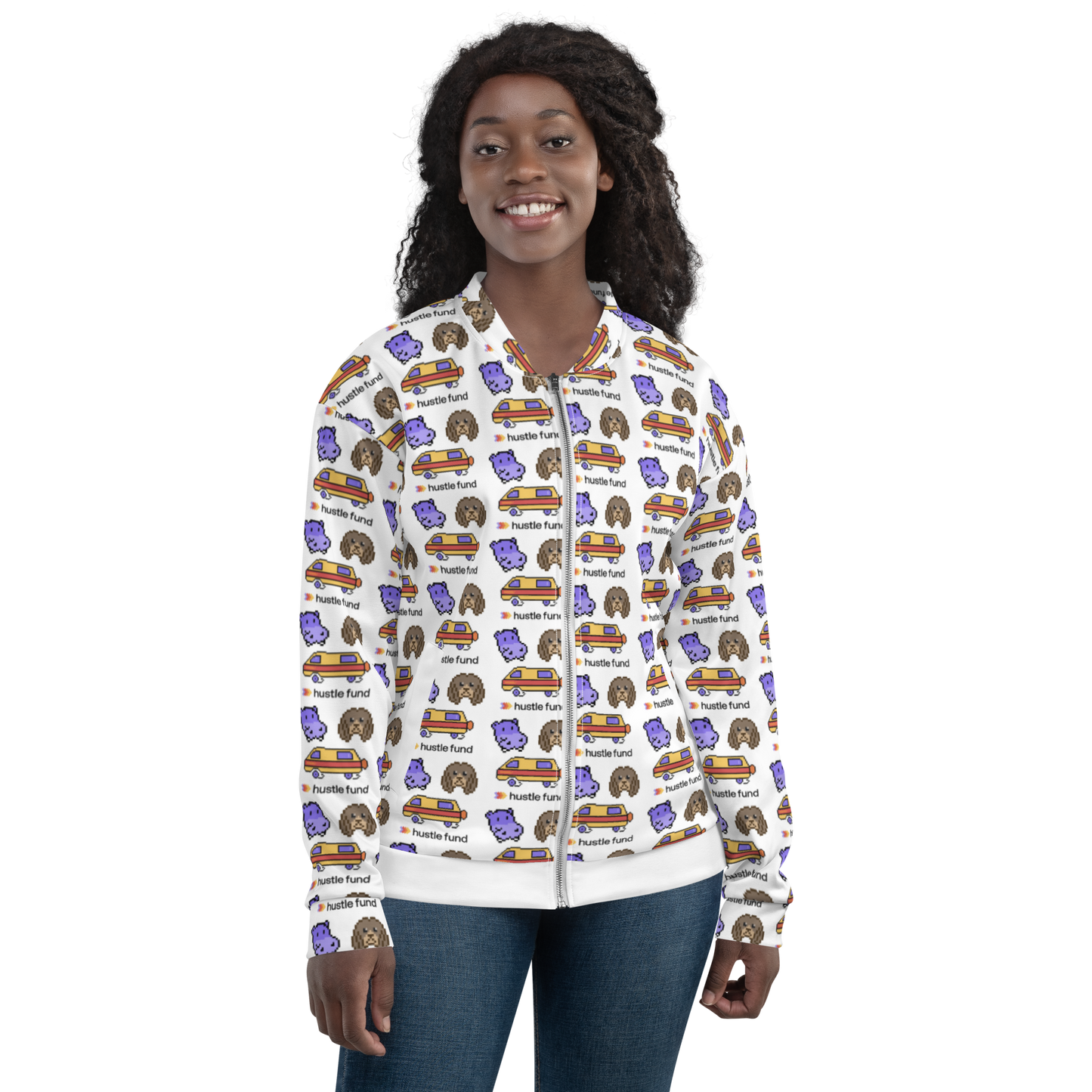 Hustle Fund 8-Bit Moniker All Over Unisex Bomber Jacket