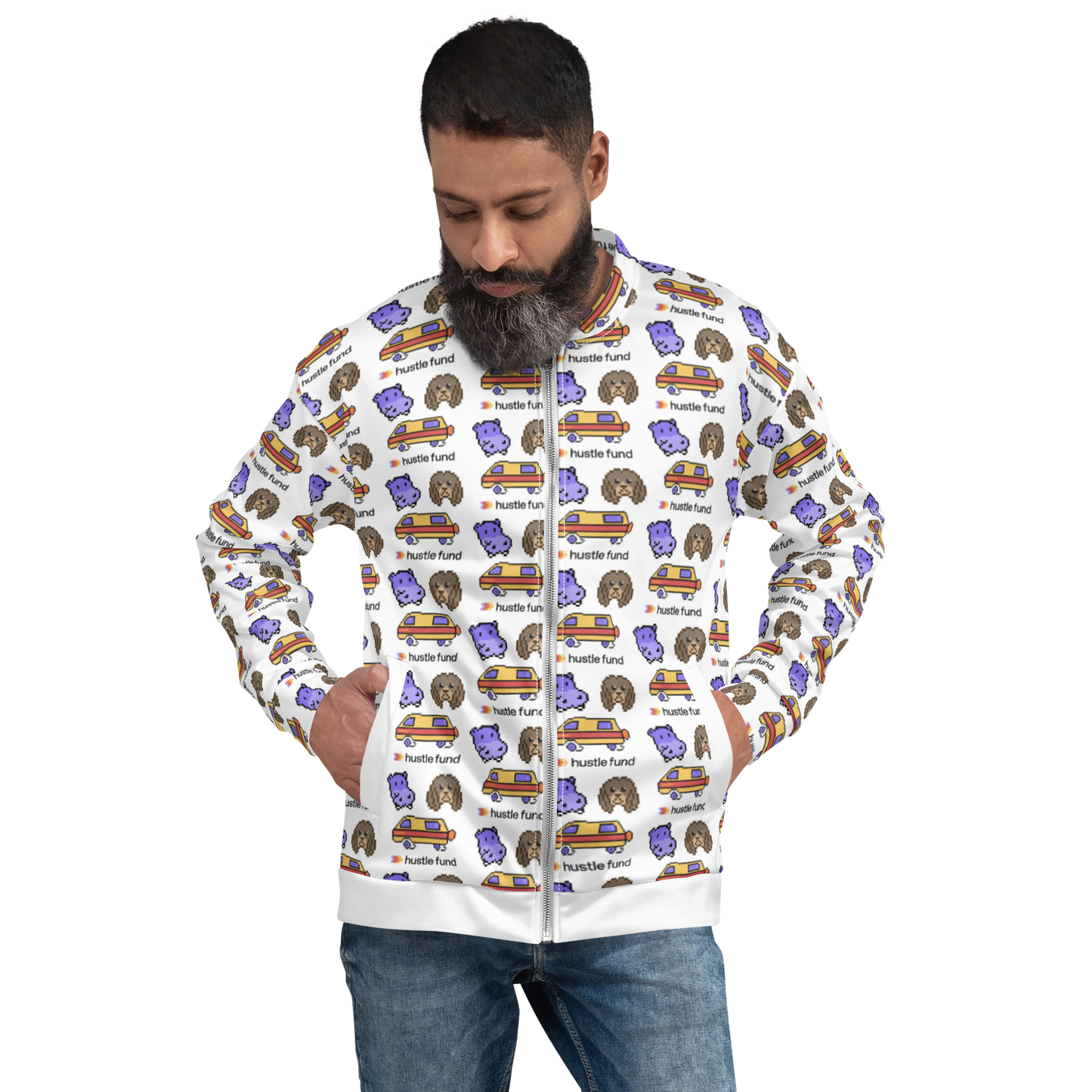 Hustle Fund 8-Bit Moniker All Over Unisex Bomber Jacket