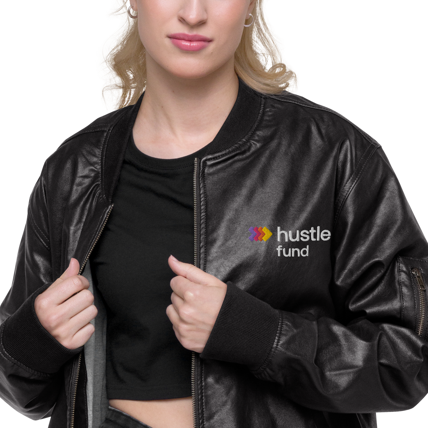 Hustle Fund Unisex Faux Leather Bomber Jacket